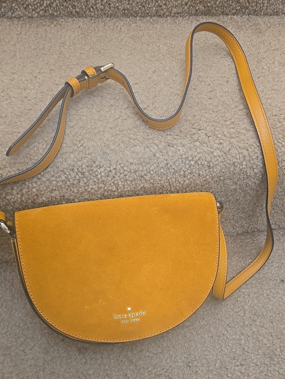 kate spade Suede Mustard Yellow Half-Moon Crossbody